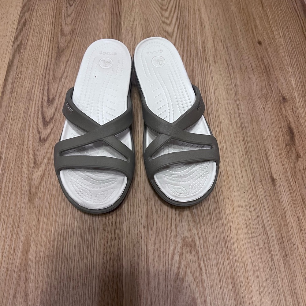 CROCS Tan and White Sandals Sleek Summer Comfort
